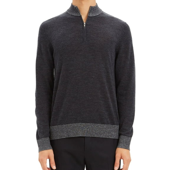 Theory Mens Quarter Zip Pullover Sweater, Black, Medium