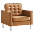 thumbnail image 3 of Armchair Accent Chair and Ottoman, Tan Silver, Vegan Leather, Mid Century Living Lounge Cafe Lobby Hospitality Restaurant, Modern Contemporary HB34845, 3 of 11