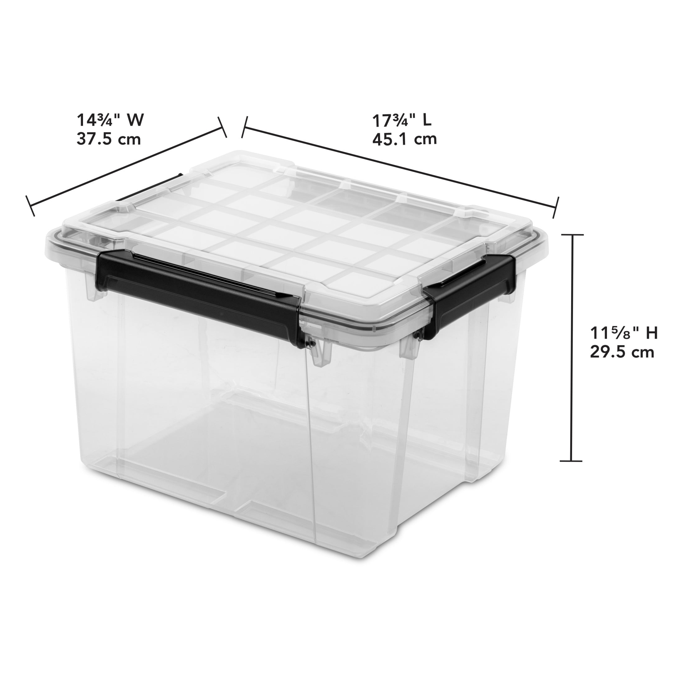 Boîte à joint d’étanchéité  32 L de Sterilite imperméable, bac de rangement en plastique transparent étanche avec couvercle et loquets durables, noir, 4 Pk