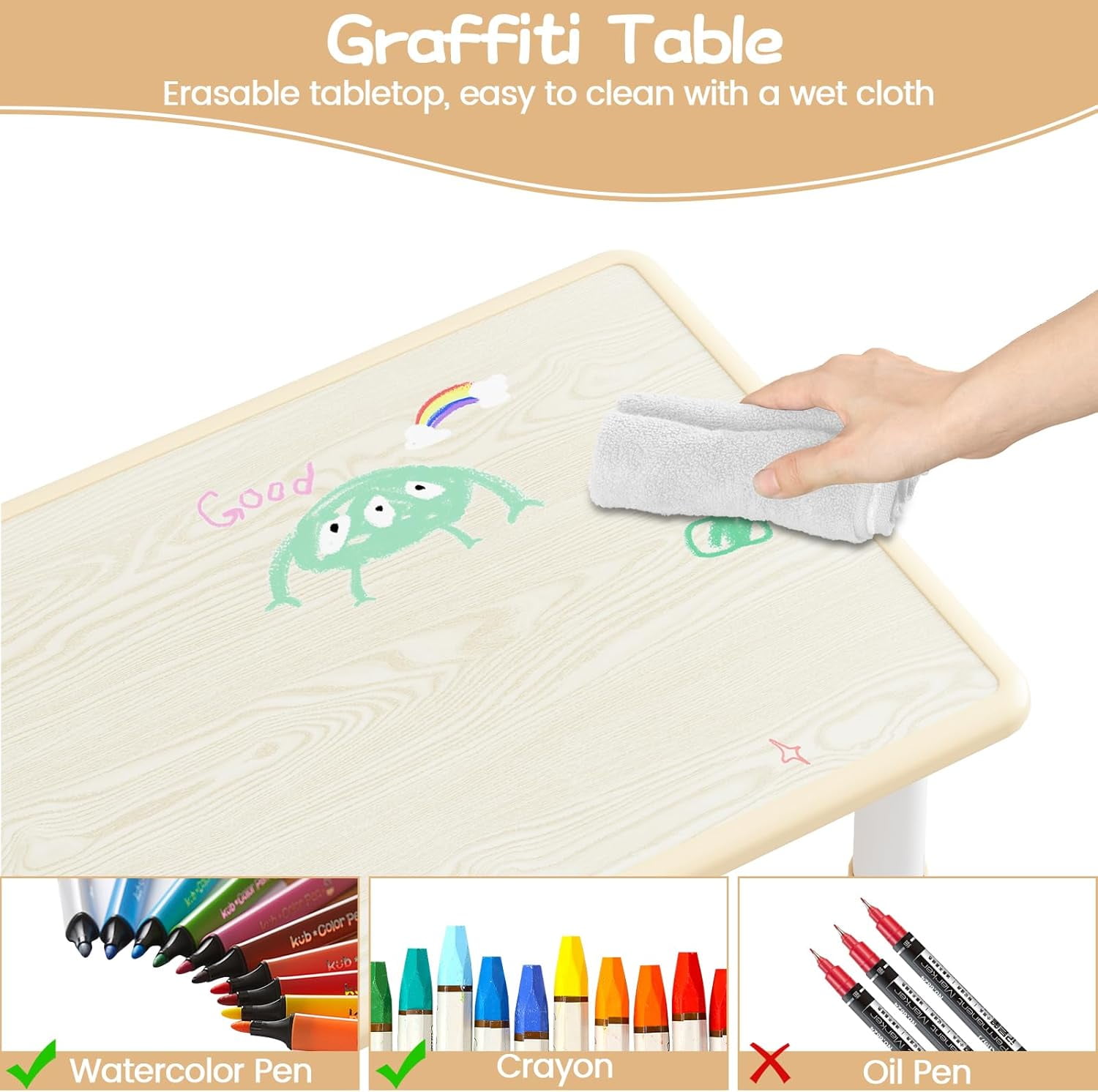Garvee Kids Activity Table and Chair Set 7-Piece, Adjustable Height, Light Yellow