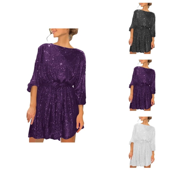 Evening Dresses for Women Holiday Dresses for Women Fashion Casual Holiday Party Sequin Beaded Lace Up Long Sleeved Dress Dresses