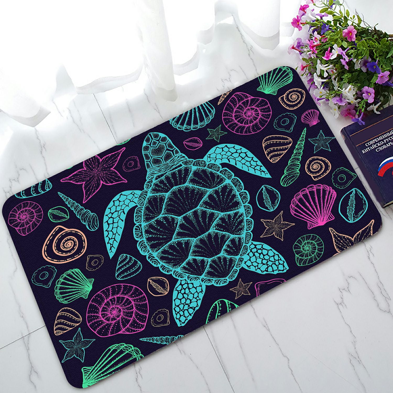 ABPHQTO Sea Turtle Shells In Line Art Style Doormat Entrance Rug Area