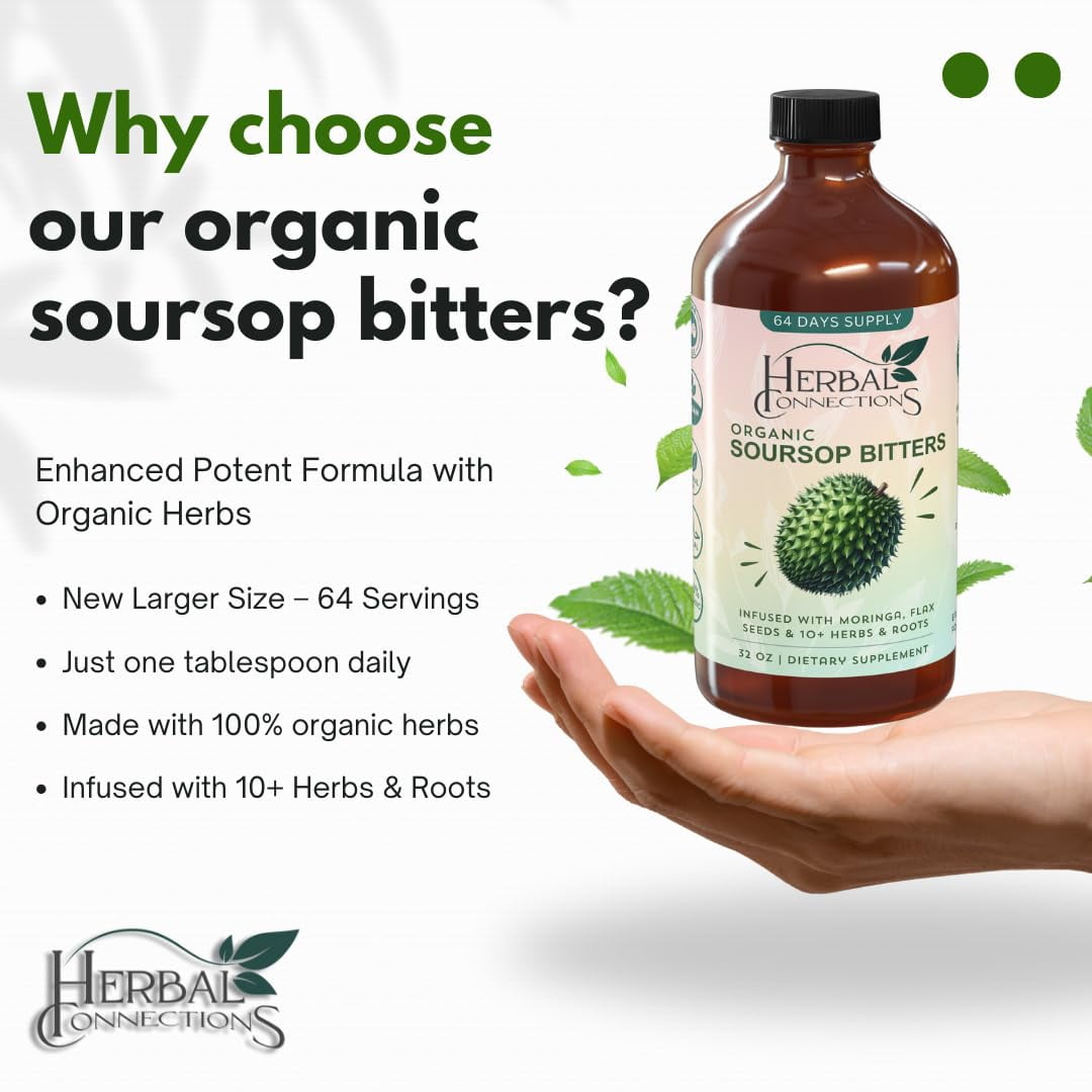 Herbal Connections Organic Soursop Bitters - 32 Ounces, Vegan, Organic and Non-GMO