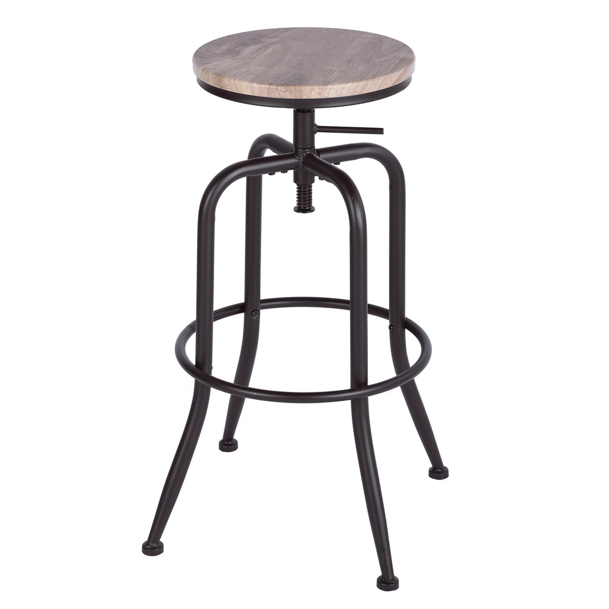 Kepooman 27" Industrial Vintage Bar Stools Set of 2, Counter Height Leather Bar Stools, Metal Frame Wooden Top Stool