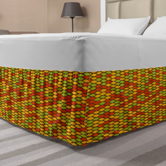 Colorful Bed Skirt, Rastafarian Snake Skin Pattern Scale Design in Simplistic Style with Ogee Shapes, Elastic Bedskirt Dust Ruffle Wrap Around for Bedding Decor, 4 Sizes, Multicolor, by Ambesonne