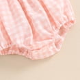 thumbnail image 6 of Newborn Baby Girl Summer Outfit Short Ruffle Sleeve Plaid Bubble Romper Cute One Piece Bodysuit with Headband Set, 6 of 7