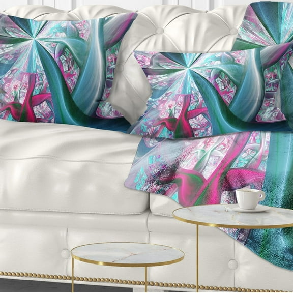 Designart Blue Pink Fractal Plant Stems - Abstract Throw Pillow - 12x20