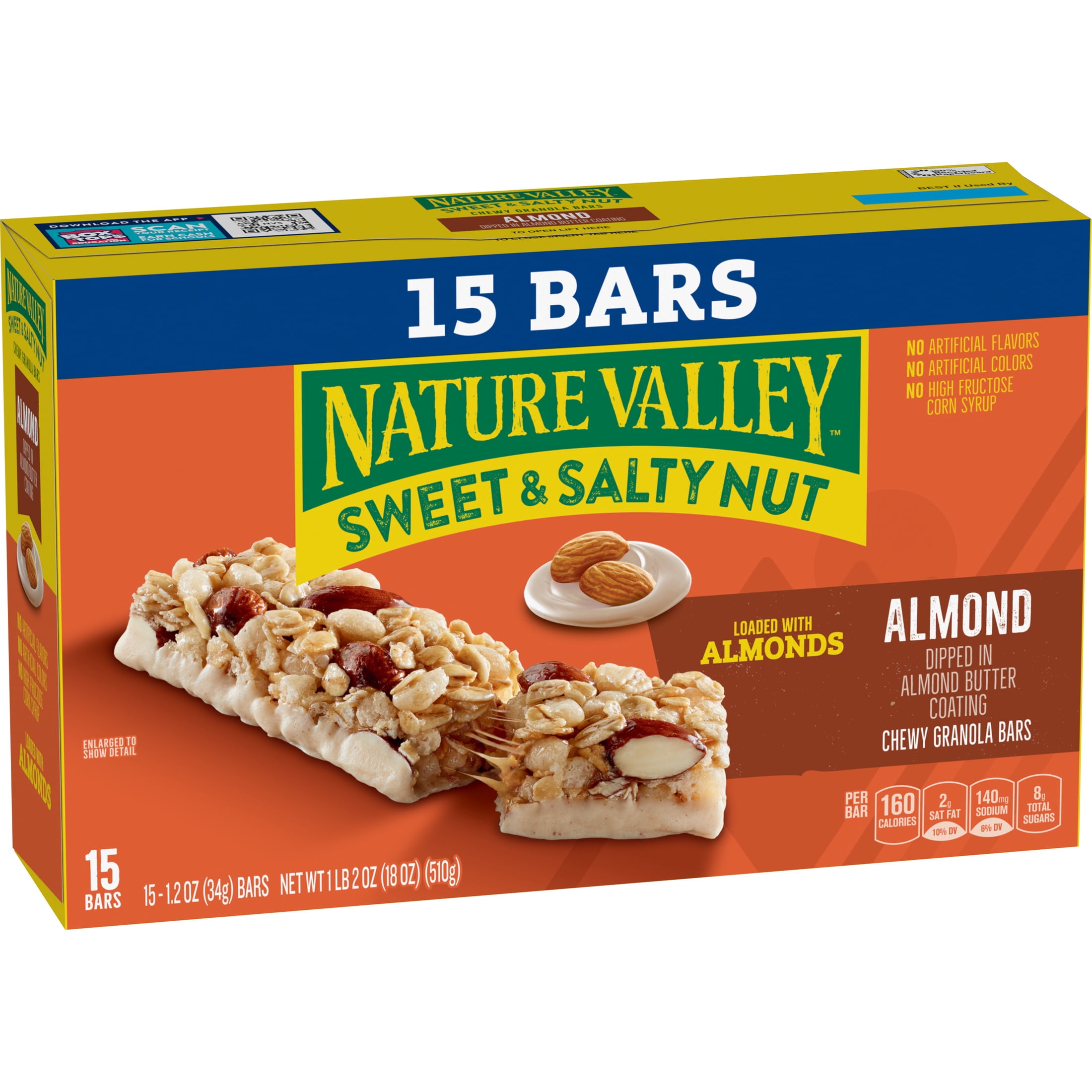 (8 pack) Nature Valley Sweet and Salty Nut Granola Bars, Almond, 15 Bars, 18 oz