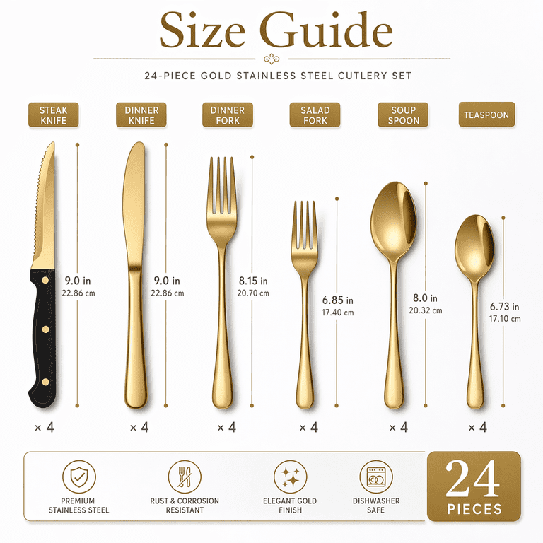 NULAS 24-Piece Gold Stainless Steel Flatware Set photo 2