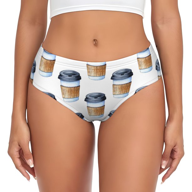 Balery Coffee To Go Pattern Ropa Interior de Algodón para Mujer con Dibujo – Braguitas Cómodas y Elásticas, Estilo Clásico-Medium