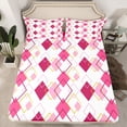thumbnail image 2 of jejeloiu Modern Abstract Geometric Twin Sheet Sets,Pink Rhombus Print Bedding For Men Women 3 Pieces, 2 of 7