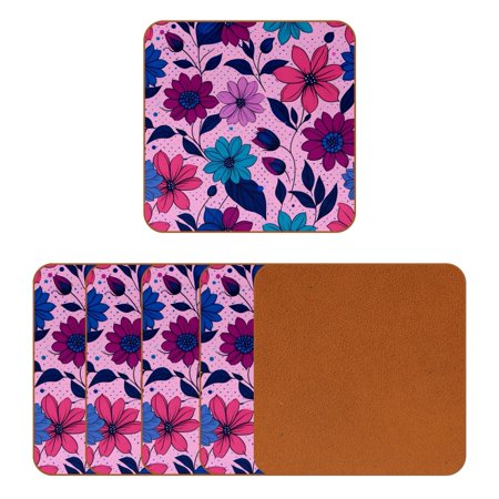 

YZUOUZY Coasters Dining Table Decor 6 Pieces Square Personalized Coasters Flower Print in Pink