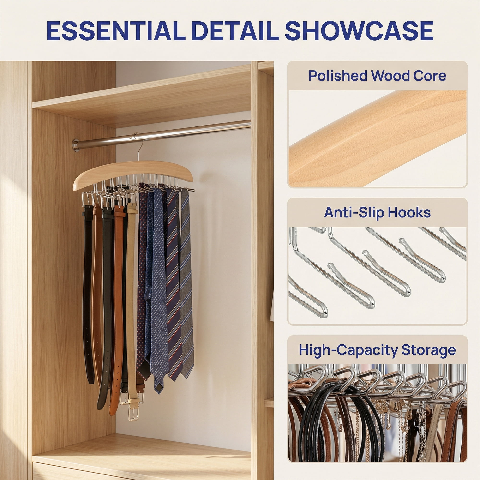 Unique Bargains 2Pcs Wood Tank Top Hangers For Closet Organizer Natural 24 Hooks