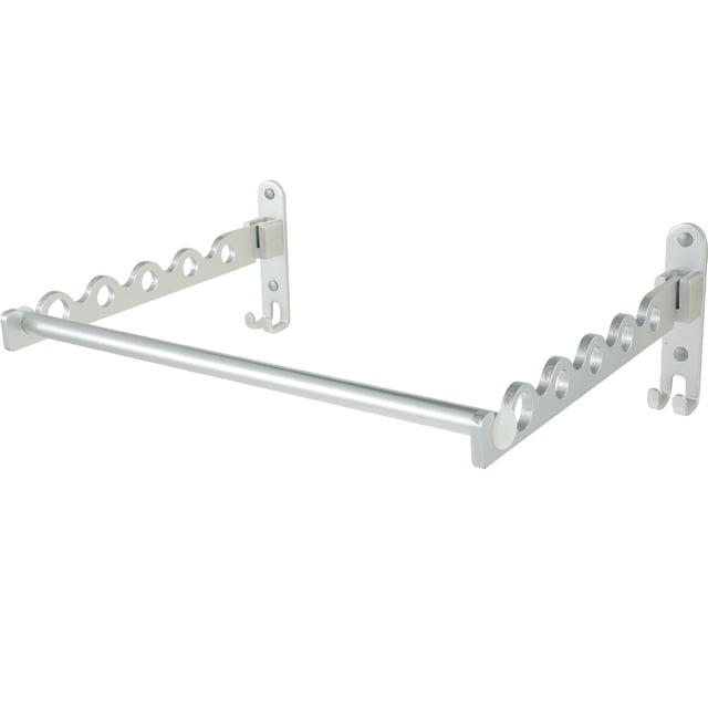 Vensio -Wall Mounted Clothes Hanger Organizer with 90 Degree Rotation, Space-Saving Stainless Steel Clothes Rack with Round Holes and Hooks, 15 Inch Silver
