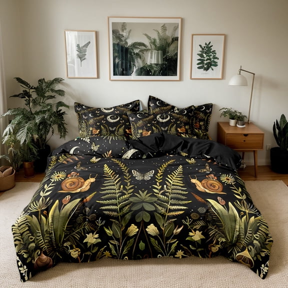 Orylavena Snail Forest Microfiber Duvet Cover Set, Black Back, Twin
