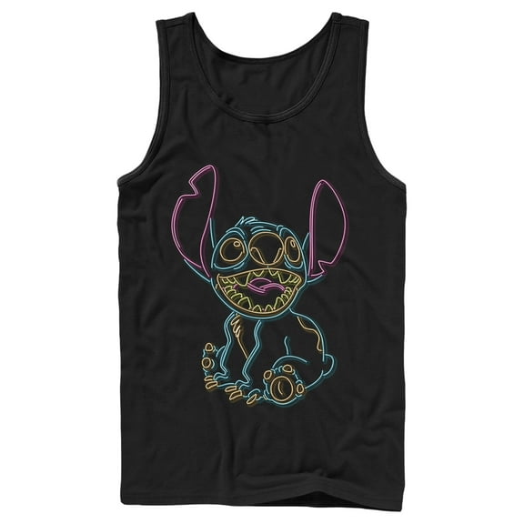 Men's Lilo & Stitch Bright Neon Outline Tank Top Black X Large