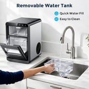 Snowyermine Nugget Ice Maker Countertop, 44 lbs per Day, Soft, Chewable Sonic-Style Pebble Ice, One-Touch Self-Cleaning, Stainless Steel, Black, for Home, Kitchen, Office, RV and Camping