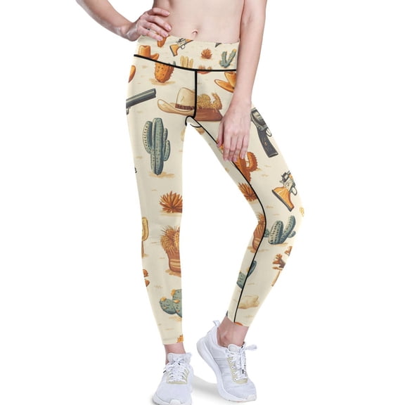 Ckdifva Wild West Hats Cactus Yoga Pants with Pockets for Women Workout Athletic Yoga Leggings