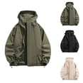 thumbnail image 1 of Sentmoon Waterproof Jacket Solid Color Long Sleeve Drawstring Hooded Neck Mens Winter Coats Plus Size Zipper Windbreaker Clothes for Men with Pockets Fall for Festival Camping and Outdoor, 1 of 6
