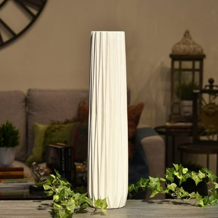 Ribbed Ceramic - Urban Trends Collection UTC21421: Ceramic Elongated Round Vase with Round Lip and Ribbed Design Body MD Matte Finish White