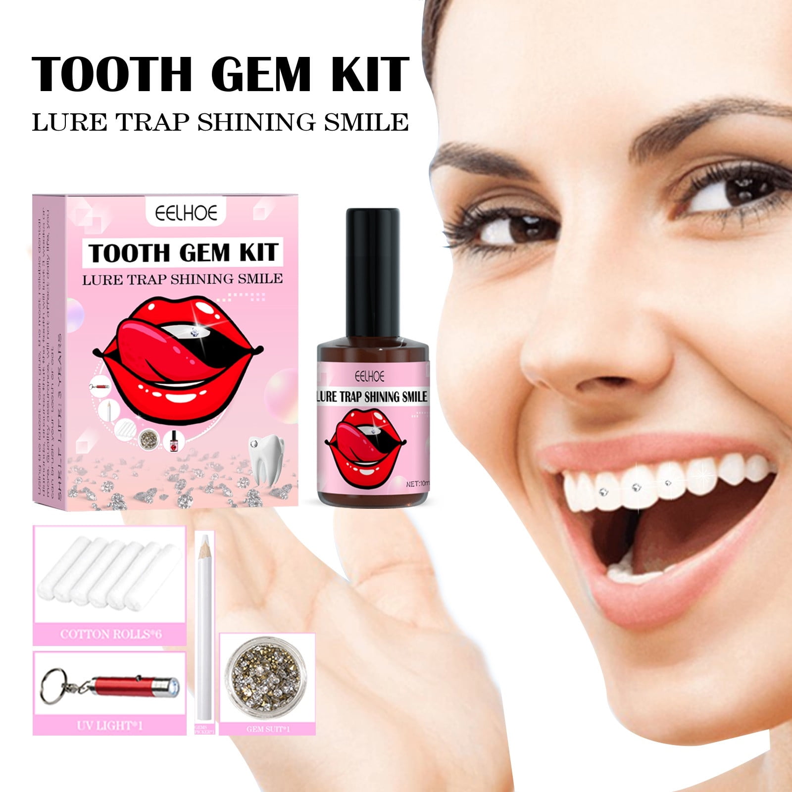  Tooth Gem Kit- with Curing Light and Glue Teeth Jewelry Starter  kit : Health & Household