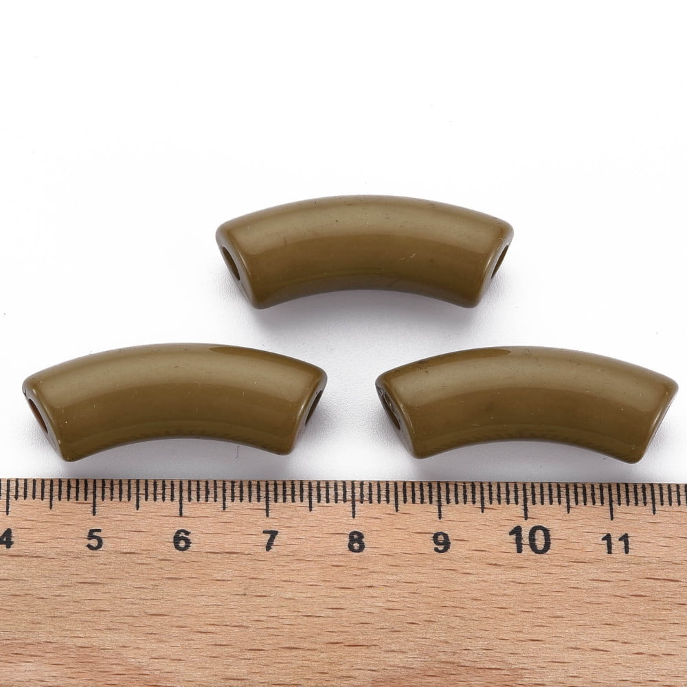 Opaque Acrylic Beads Curved Tube Camel 36x13.5x11.5mm Hole: 4mm 148pcs/500g