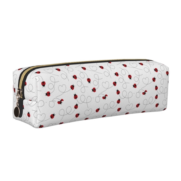 Easygdp Ladybugs Flying On Dotted Route para Estuche de Lápices de Cuero, Estuche de Papelería de Cuero, Estuche de Gran Capacidad con Cremallera
