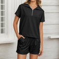 thumbnail image 3 of Track Suits for Women Set Short Sleeve Quarter Zip Lapel Collar Sweatshirt and Shorts 2 Piece Matching Set Sweat Shorts Sets, 3 of 7