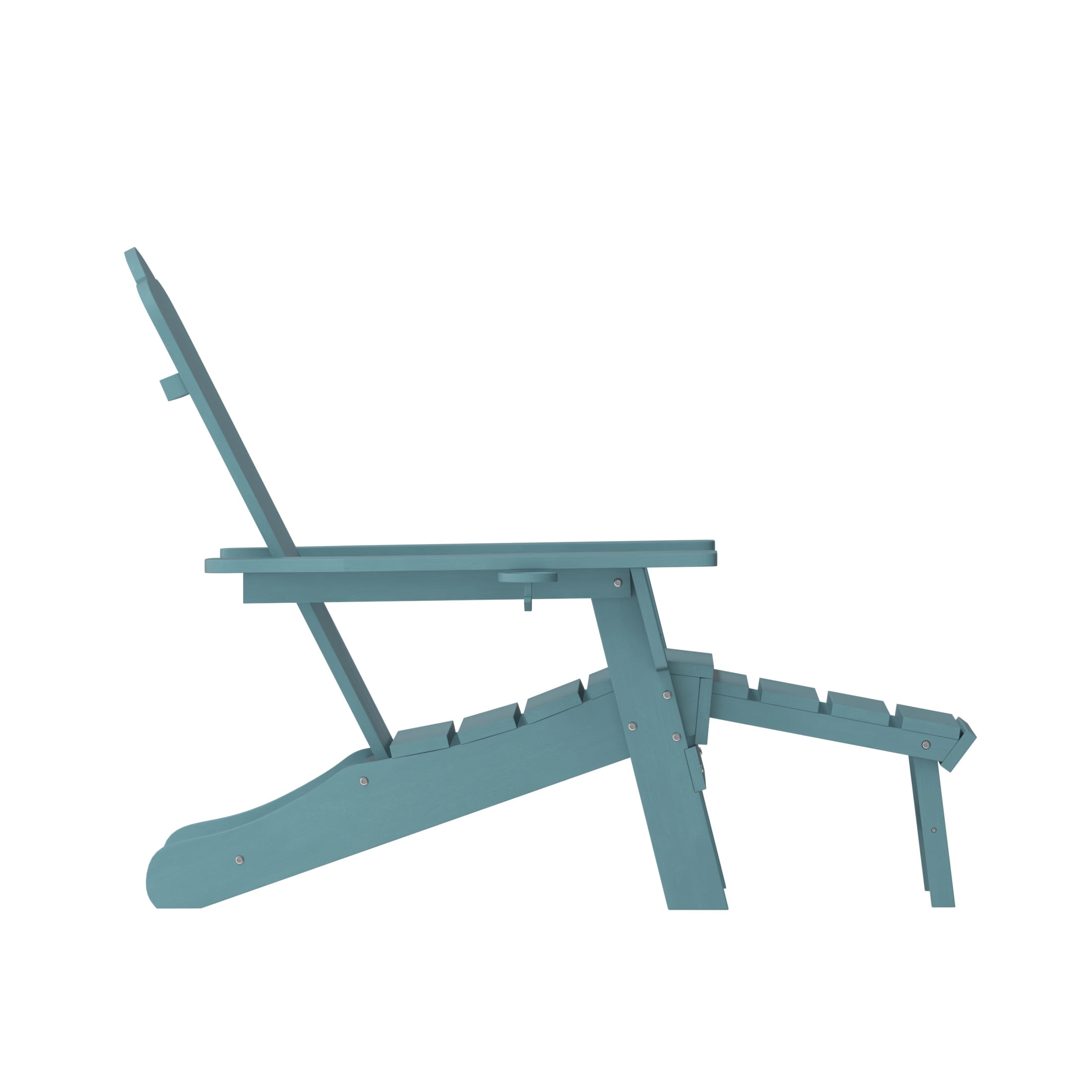 BizChair HDPE Adirondack Chair with Cup Holder and Pull Out Ottoman, All-Weather HDPE Indoor/Outdoor Lounge Chair in Blue