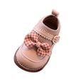 thumbnail image 4 of Baby Girl Checkered Bow Oxford Ankle Boots Knit Sock Panel Soft Flexible Sole for Birthday Party Matching Toddler Indoor Outdoor Activities 6 Months-3.5 Years Pink 18-24 Months, 4 of 8