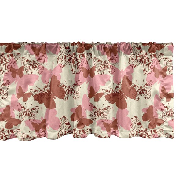 Ambesonne Butterfly Window Valance, Fly Silhouettes Art, 54" X 18", Cream Pale Pink and Cinnamon
