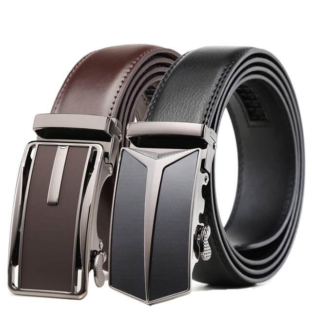 Founders & C Cinturón Para Hombre, Paquete De 2 Cinturones De Cuero Con Trinquete, Vestido Con Hebilla Deslizante De 1 3/8 Pulgadas En Caja De Regalo, Tamaño Ajustable (Cinturón De Trinquete Negro/Mar