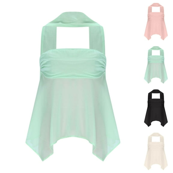 Miluxas Women Halter Tank Top Tie Back Peplum Tank Half Backless Sleeveless Babydoll Blouse Going Out Tops White XL(XL)