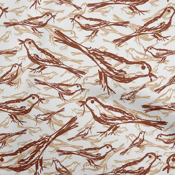 oneOone Cotton Silk Orange Fabric Bird Quilting Supplies Print Sewing Fabric By The Yard 42 Inch Wide