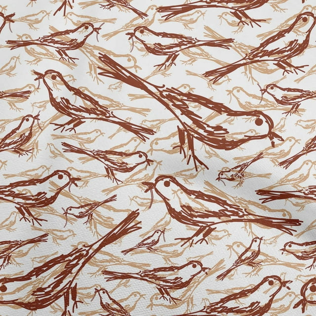 oneOone Viscose Chiffon Orange Fabric Bird Sewing Material Print Fabric By The Yard 42 Inch Wide