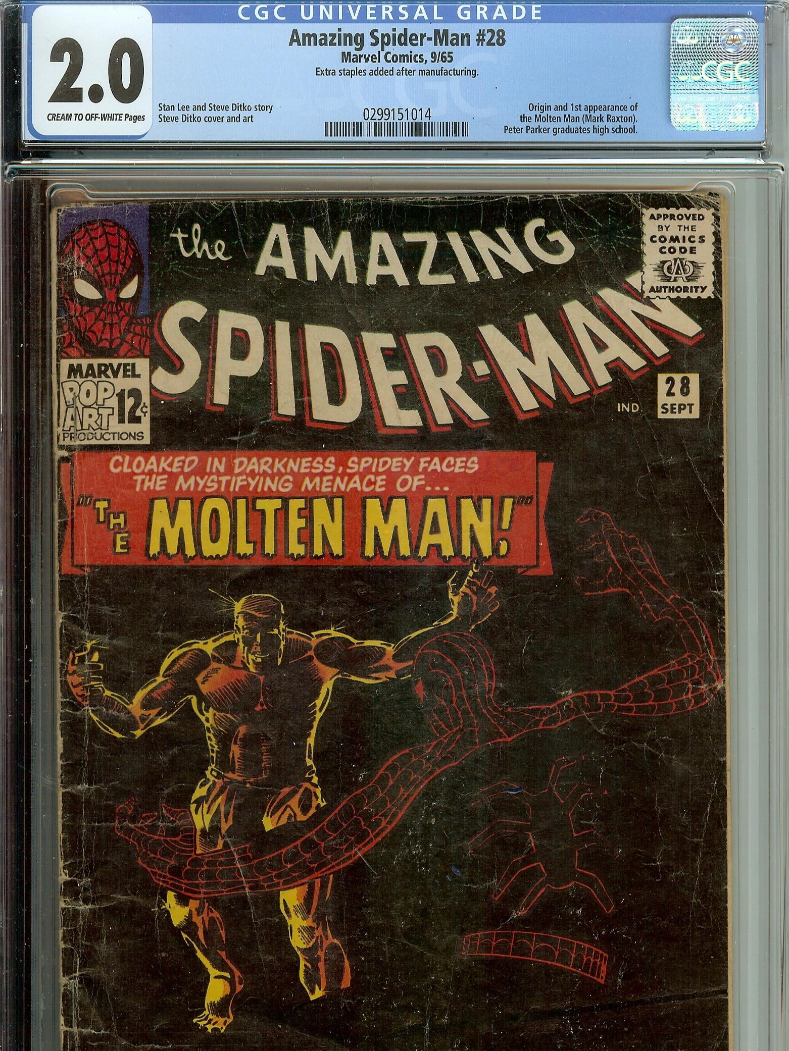 Amazing Spider-Man 28 CGC 2.0 White Pages! 1st Molten Man