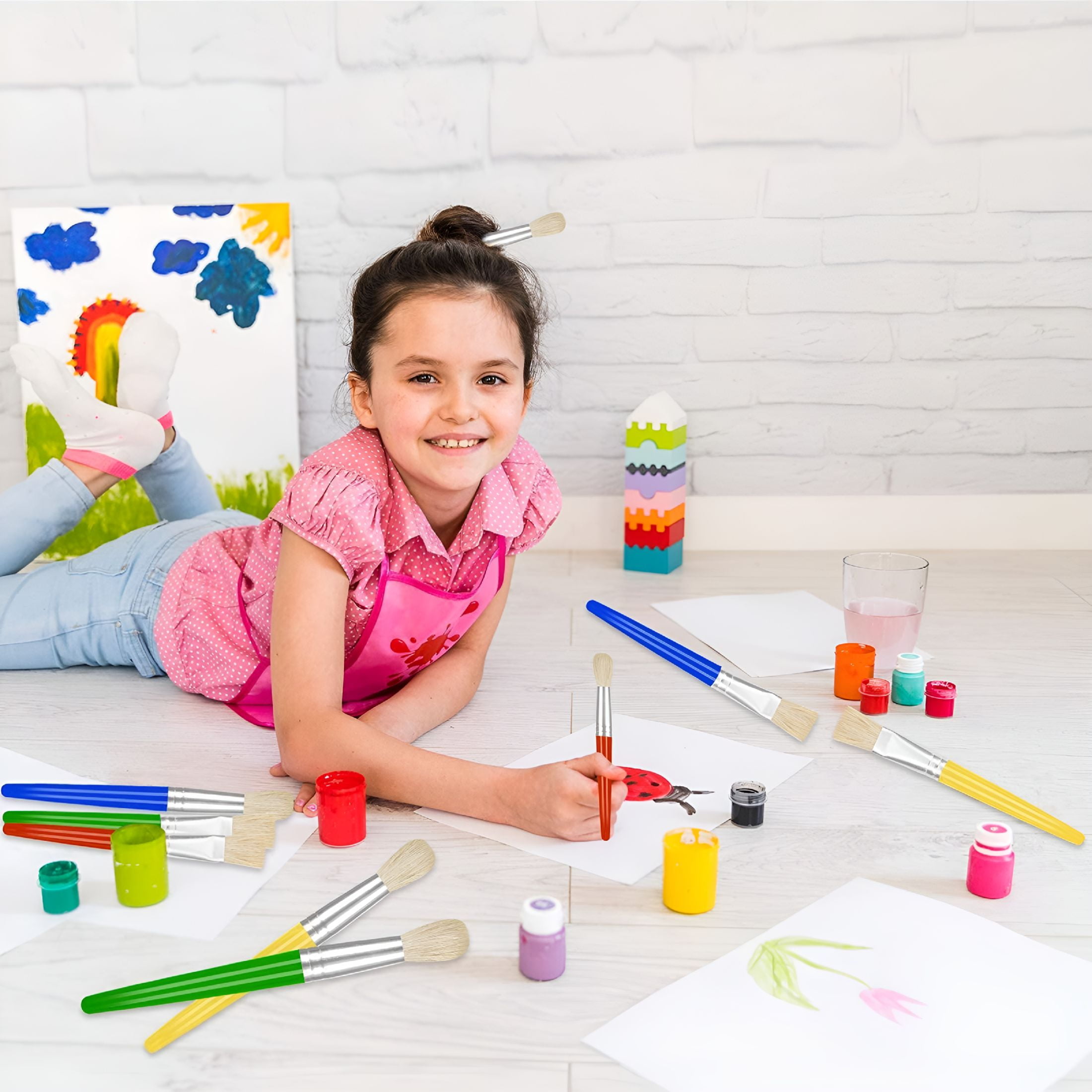 CCOCC 2026 New 16-Piece Kids' Paint Brush Set,Large Washable Brushes,Perfect for Toddlers,Easy Grip,Round and Flat Styles,No-Shed Bristles,Ideal for Acrylics and Washable Paints