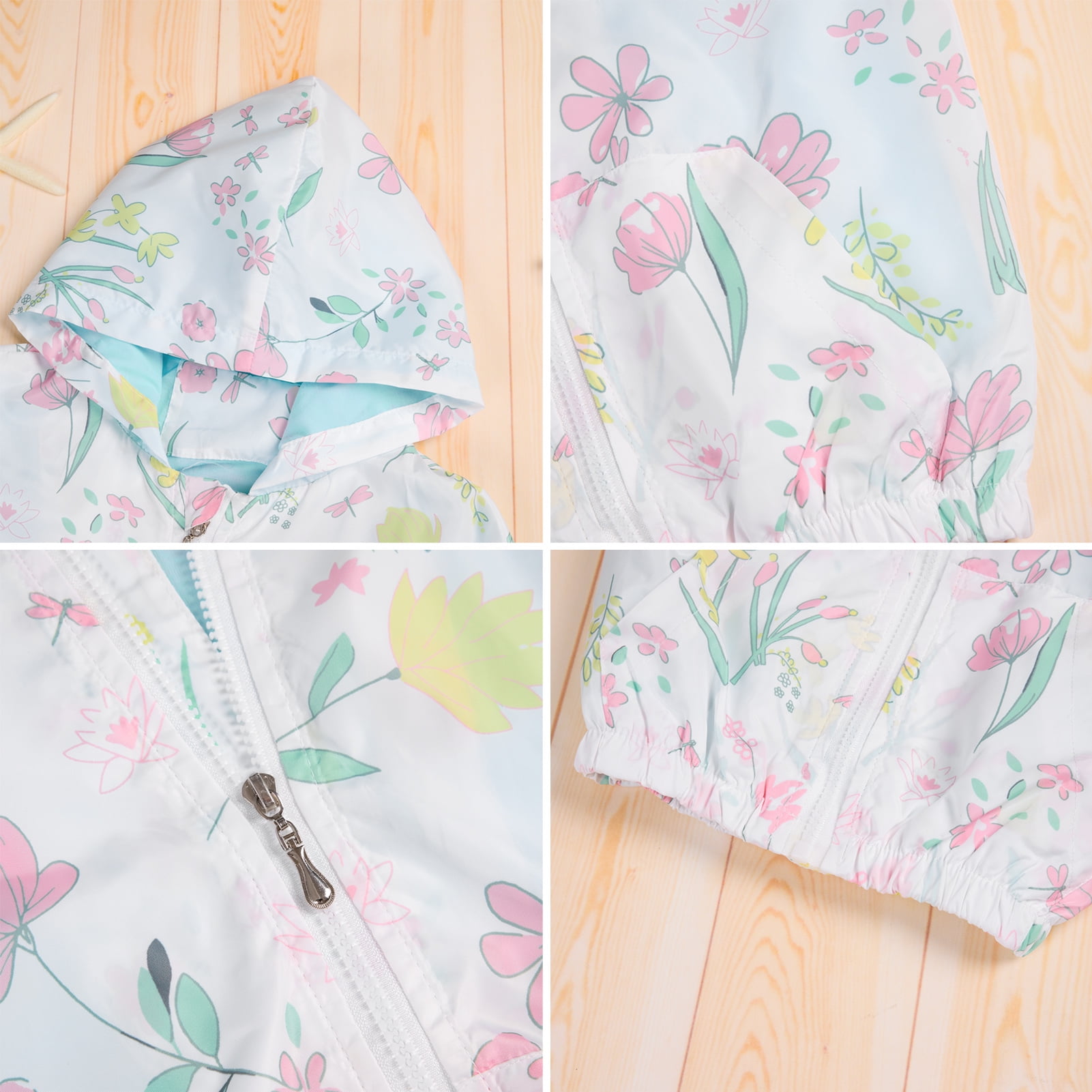 FYMNSI Toddler Girl Windbreaker Light Hooded Jacket Printed Zip Up Hoodie Spring Fall Rain Jackets Kids Clothes 3-4T