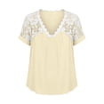 thumbnail image 5 of hlysgo Women's Lace V-Neck T-Shirts Short Sleeve Loose Fitting Tunic Basic Tops Summer Lightweight Shirts Khaki,S, 5 of 6