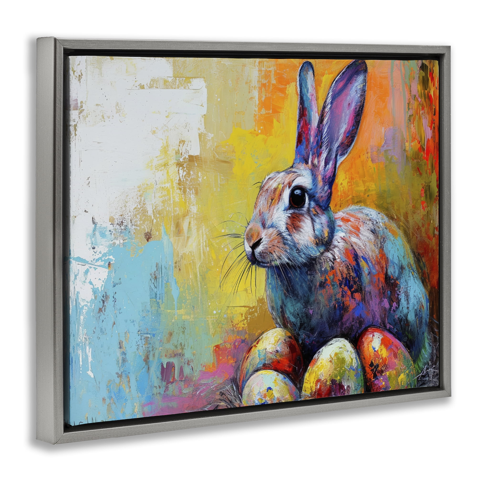 Stupell Industries Easter Joy Abstract Holiday Painting Gray Floater Framed Canvas Art Print Wall Art, 21 x 17
