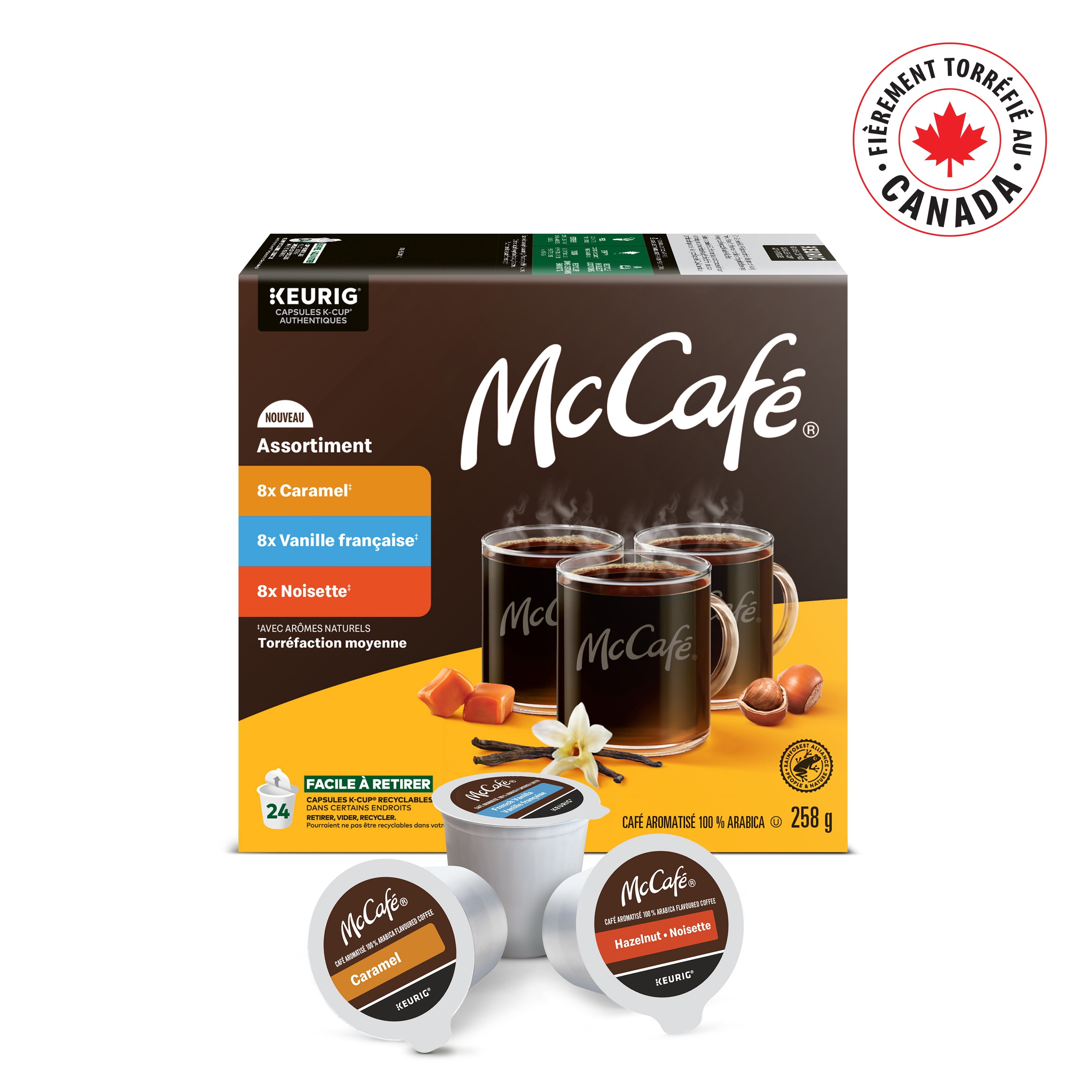 McCafe Flavoured Variety Pack 24ct K-Cup Coffee Pods (Hazelnut/Caramel/French Vanilla)