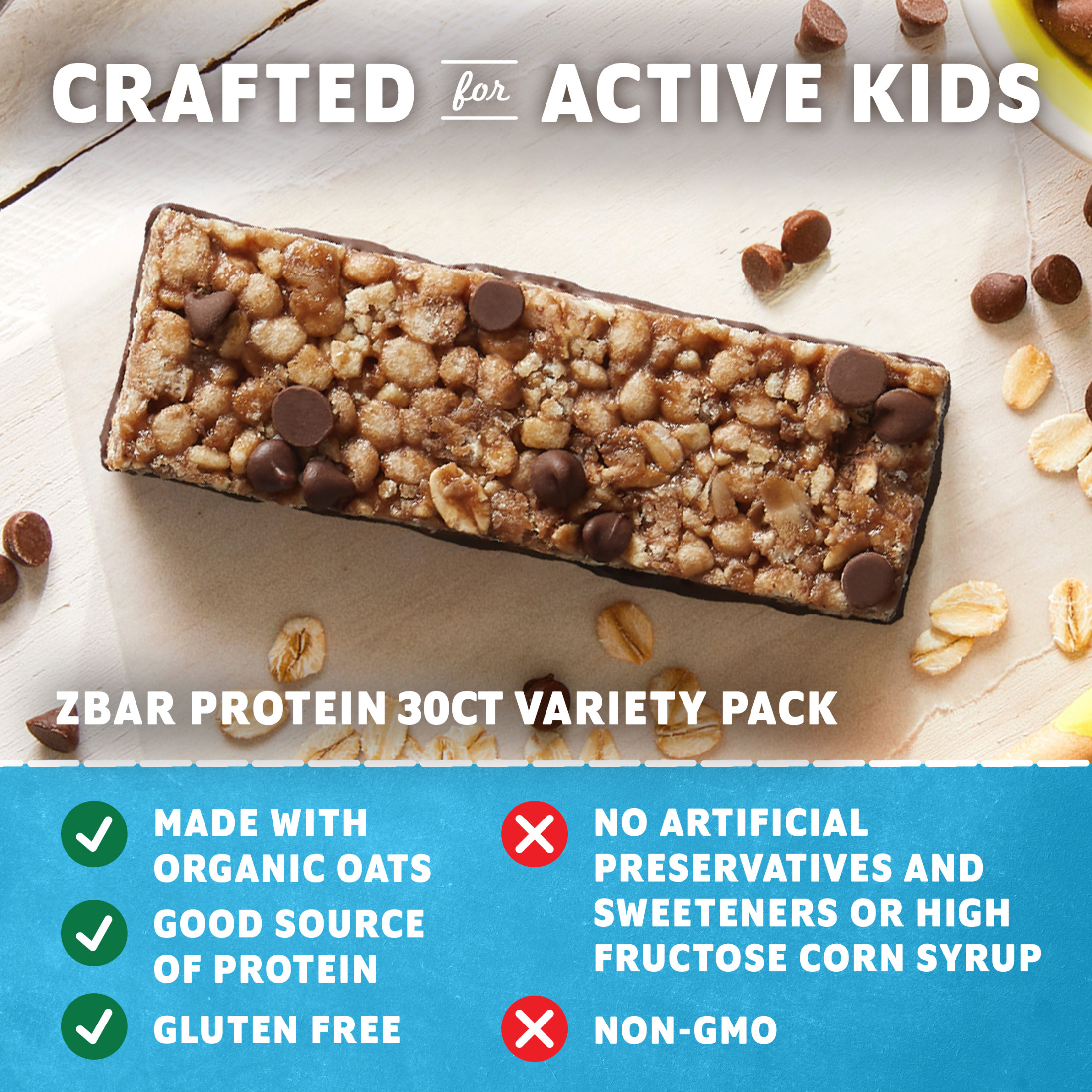 Zbar Protein Snack Bars Variety Pack, 3 Flavors, Gluten Free Protein Bars, Snacks for Kids, 30 count