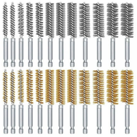 

Topumt Wire Brush Drill Bore Cleaning Brush Set with Hex Shank Stainless Steel Wire Twisted Brush for Drill Impact Driver