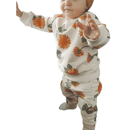 

IZhansean Newborn Baby Girl Floral Outfits Long Sleeve Sweatshirt Tops Sweatpants Clothes White 0-6 Months