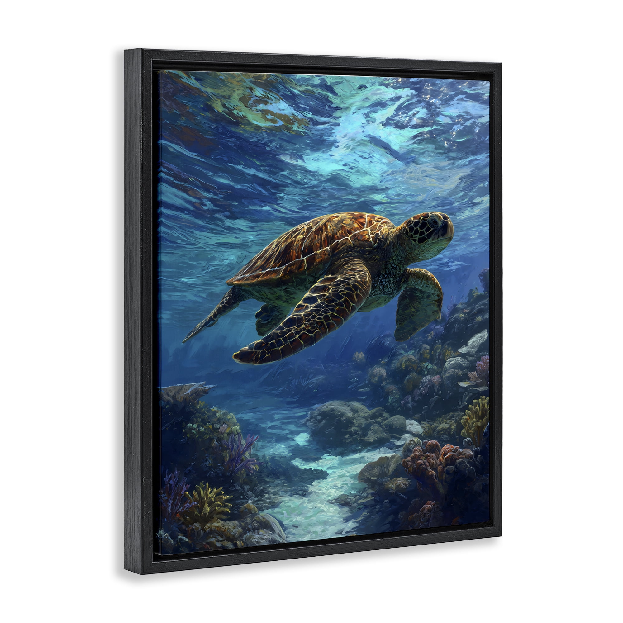 Stupell Industries Oceanic Adventurer Tortoise Black Framed Floater Canvas Wall Art, design by Franklyn Gregory