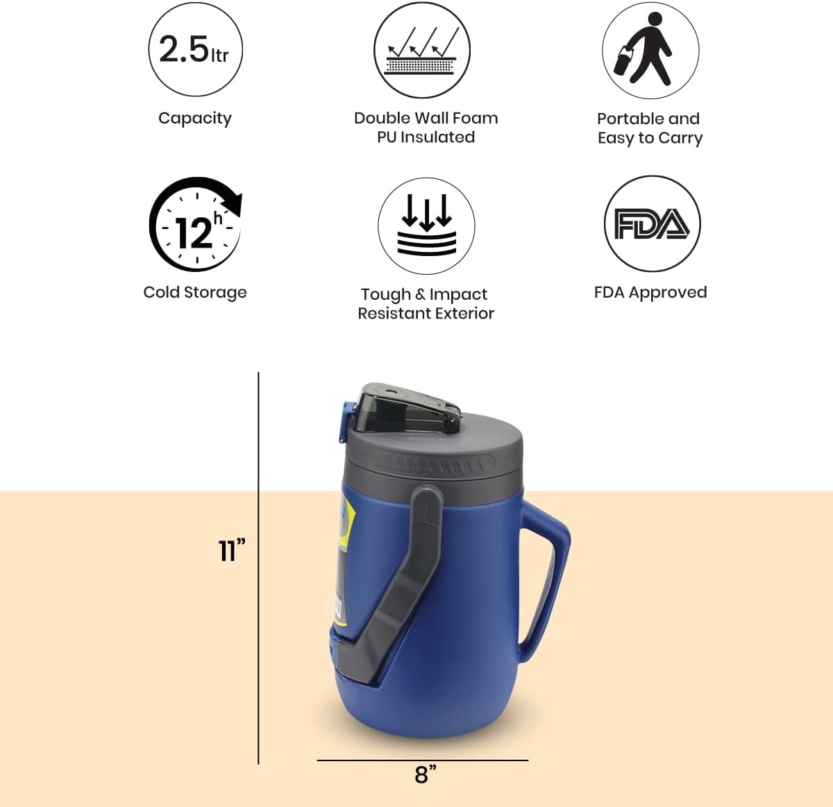 Pinnacle Thermoware Insulated Water Jug with Spout 85 Oz Large Water Bottle with Easy to Carry Handle - Blue