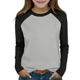 thumbnail image 2 of AUNVITO Boys & Girls Color Block Raglan Long Sleeve T-Shirt Casual Round Neck Top Relaxed Fit Modern Kids Apparel, 2 of 9