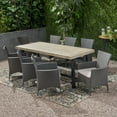 thumbnail image 3 of GDF Studio Remo Outdoor Acacia Wood and Wicker 9 Piece Dining Set with Cushion, Light Gray, Black, and Gray, 3 of 13