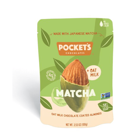 Pocket's Chocolates Oat Milk Chocolate Coated Almonds, Matcha