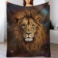 thumbnail image 3 of JEUXUS Throw Blanket 80"x60", Soft Cozy Warm Fuzzy Flannel Plush Blanket Siberian White Tiger Under The Blue Starry Night Blanket for Couch, Sofa, Bed, Living Room(Gold Galaxy Lion,"), 3 of 6